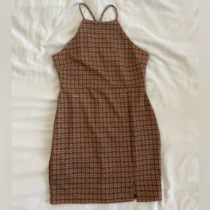 Altar’d State Brown flowers 70s style mini dress size medium